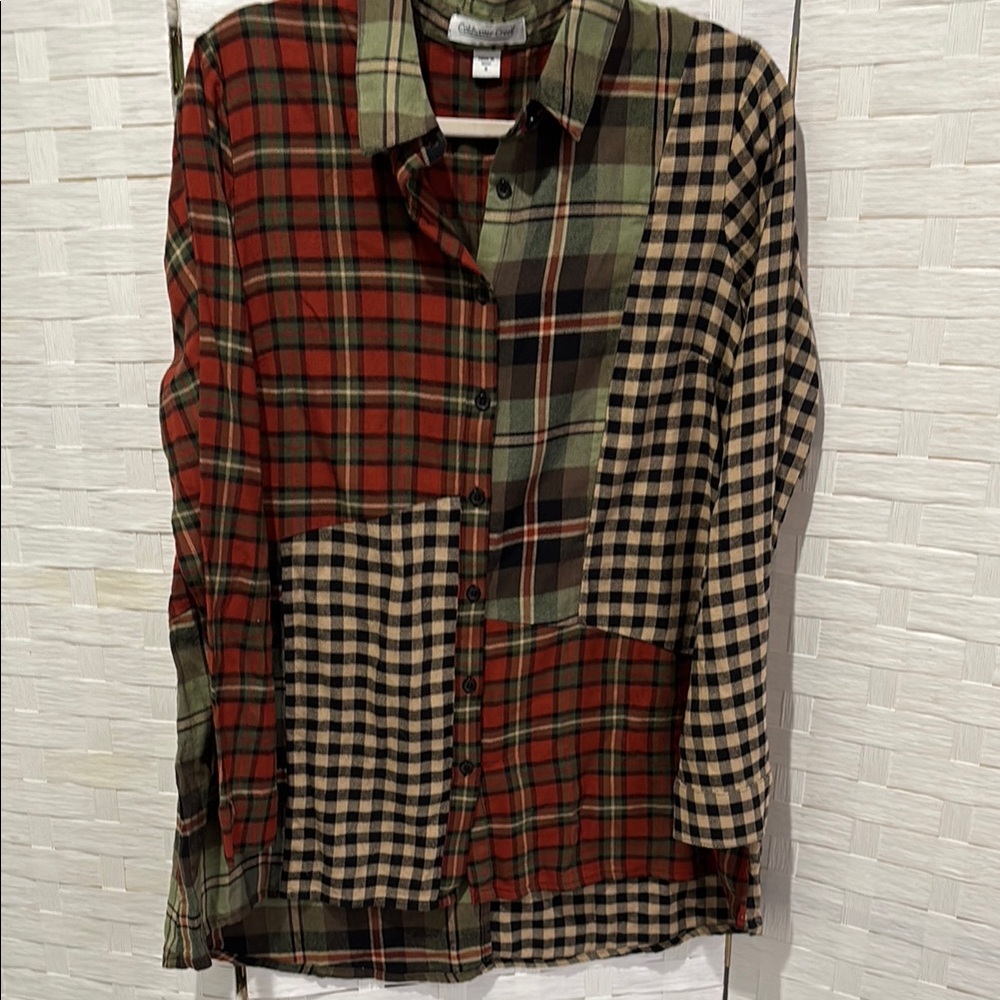 Coldwater Creek Plaid Patchwork Button-Up Shirt - image 1